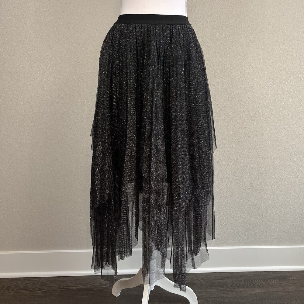 Miou Muse Midi Skirt Tiered Layered Asymmetrical Raw‎ Hem Whimsigoth Fairy Small